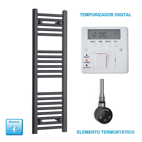 Radiador Toallero Eléctrico Negro 300 mm Ancho - Precargado