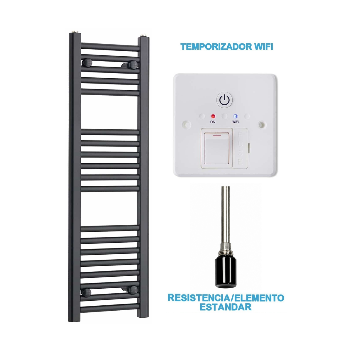 Radiador Toallero Eléctrico Negro 300mm de Ancho · Precargado