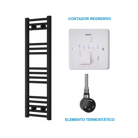 Radiador toallero eléctrico negro 300x1000 mm con temporizador de impulso