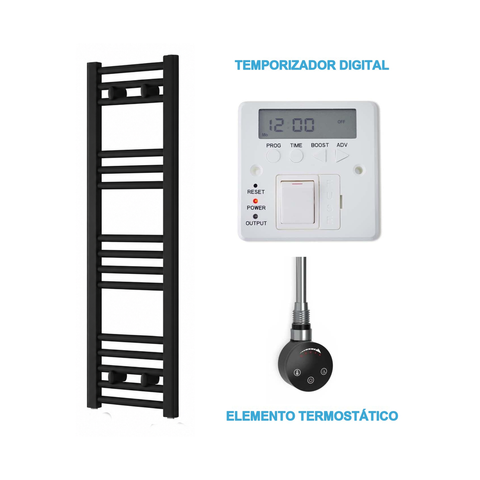 Radiador toallero eléctrico negro 300x1000 mm con temporizador digital