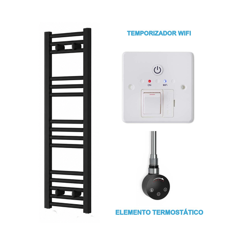 Radiador toallero eléctrico negro 300x1000 mm con temporizador wifi