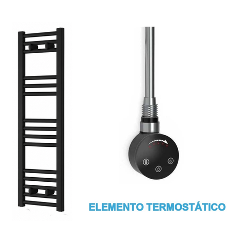 Radiador toallero eléctrico negro 300x1000 mm con elemento termostático