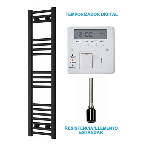 Radiador Toallero Eléctrico Negro 300mm de Ancho · Precargado