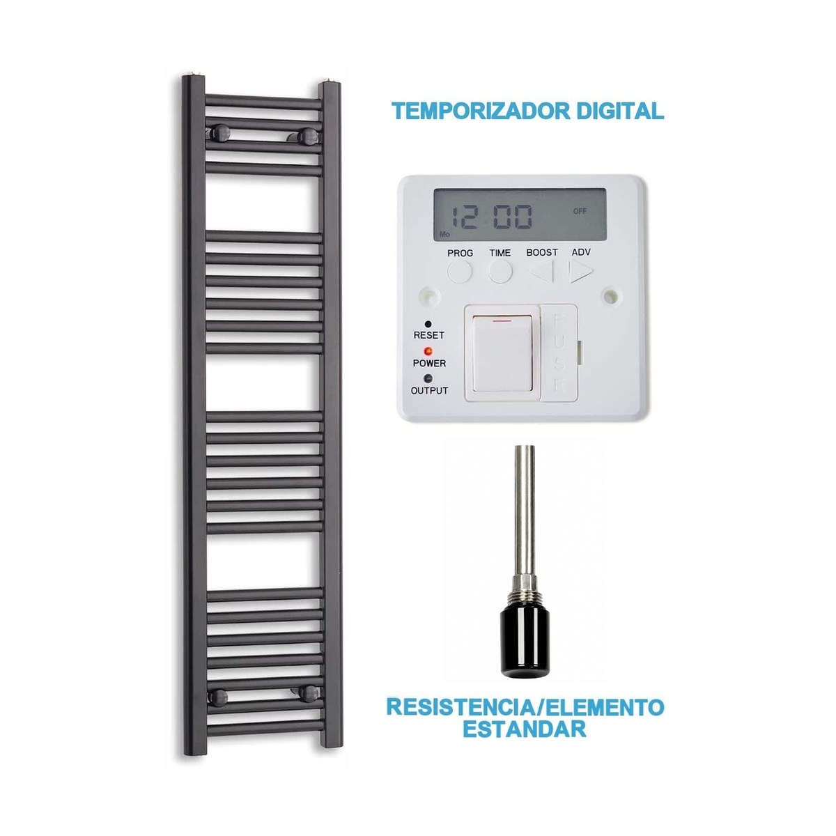Radiador Toallero Eléctrico Negro 300mm de Ancho · Precargado