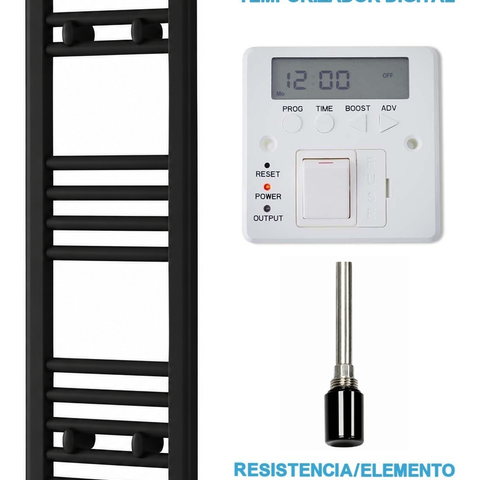 Radiador Toallero Eléctrico Negro 300mm de Ancho · Precargado