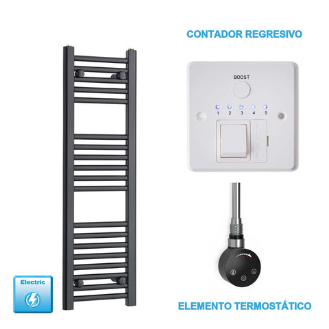 Radiador Toallero Eléctrico Negro 300 mm Ancho - Precargado