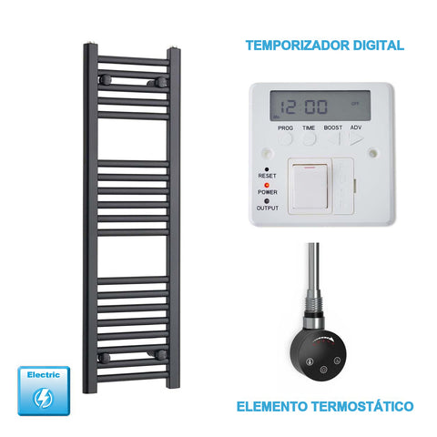 Radiador Toallero Eléctrico Negro 300 mm Ancho - Precargado