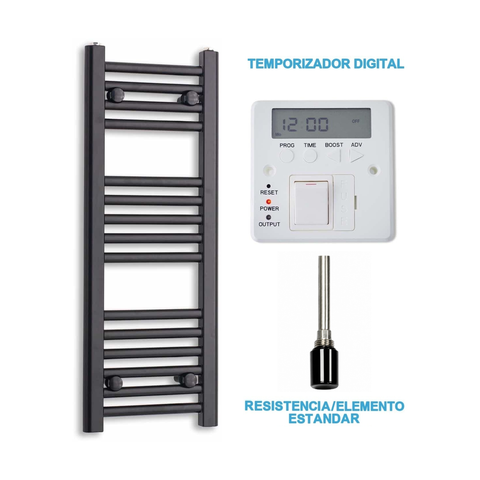 Radiador Toallero Eléctrico Negro 300mm de Ancho · Precargado