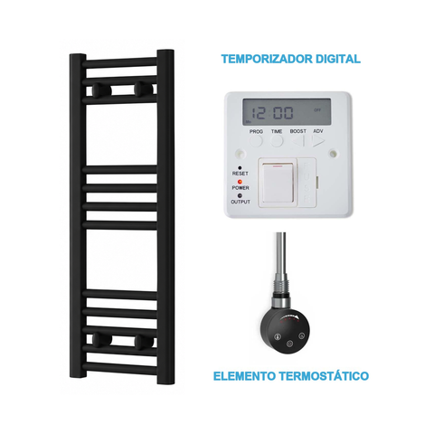 Radiador Toallero Eléctrico Negro 300mm de Ancho · Precargado