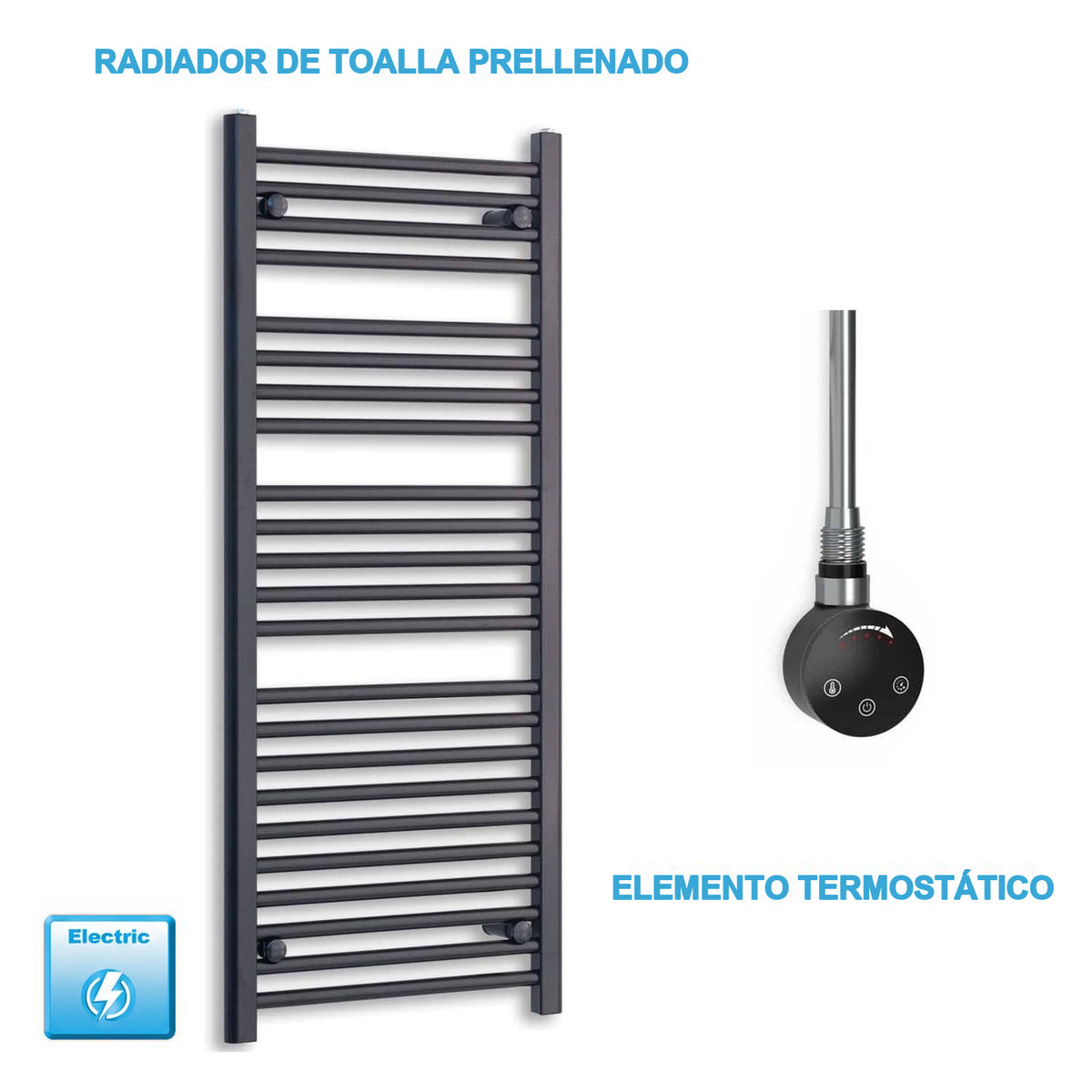 Radiador Toallero Eléctrico Negro 500mm Ancho - Precargado