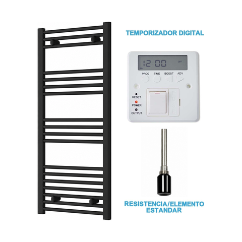 Radiador Toallero Eléctrico Negro 500mm de Ancho · Precargado