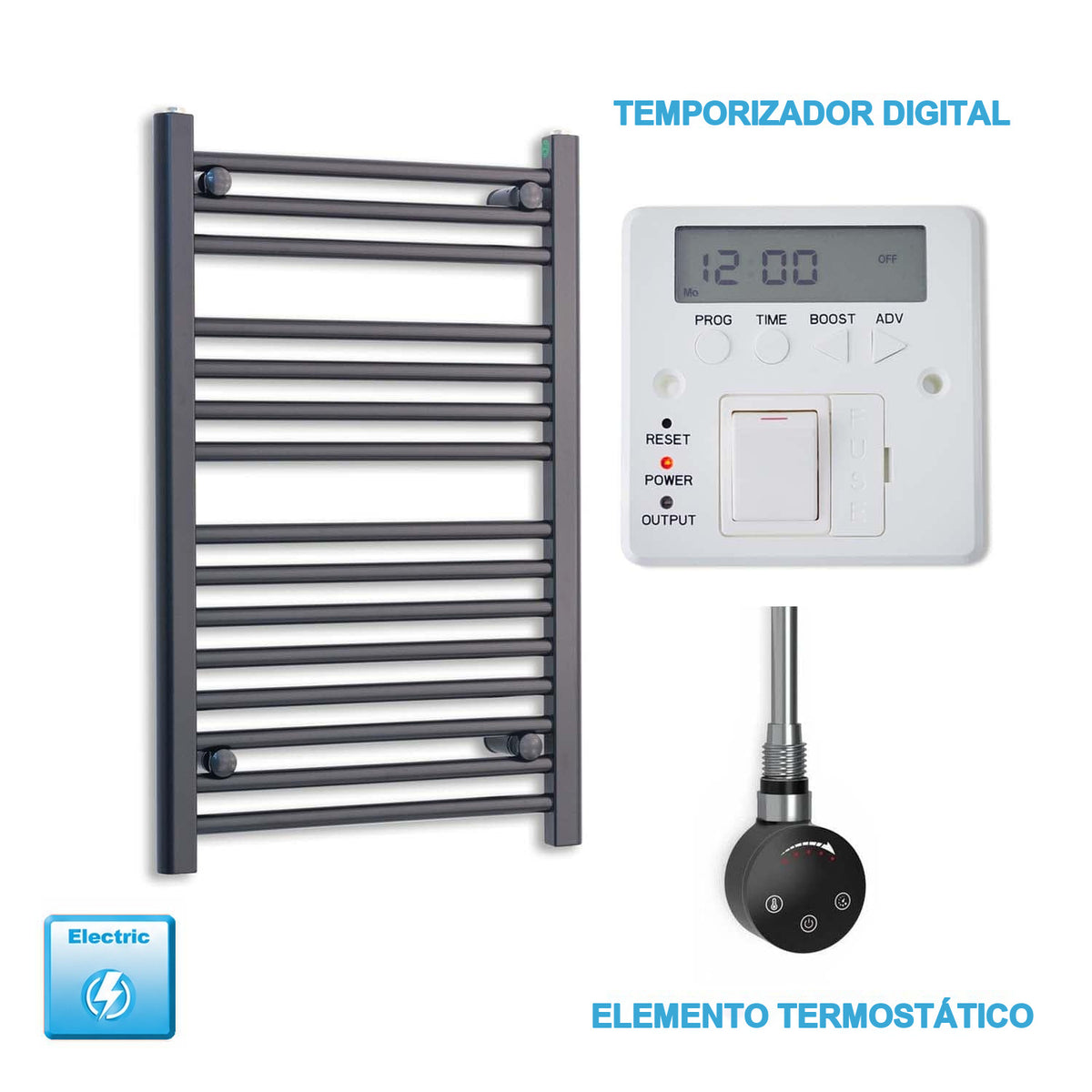 Radiador Toallero Eléctrico Negro 500mm Ancho - Precargado