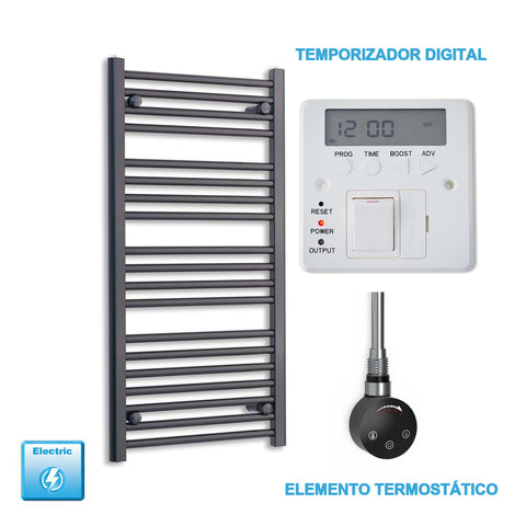Radiador Toallero Eléctrico Negro 600mm Ancho - Precargado