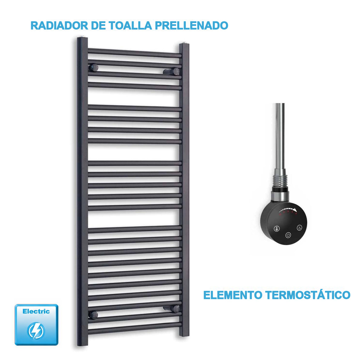 Radiador Toallero Eléctrico Negro 600mm Ancho - Precargado