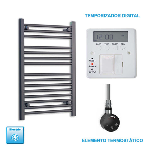 Radiador Toallero Eléctrico Negro 600mm Ancho - Precargado