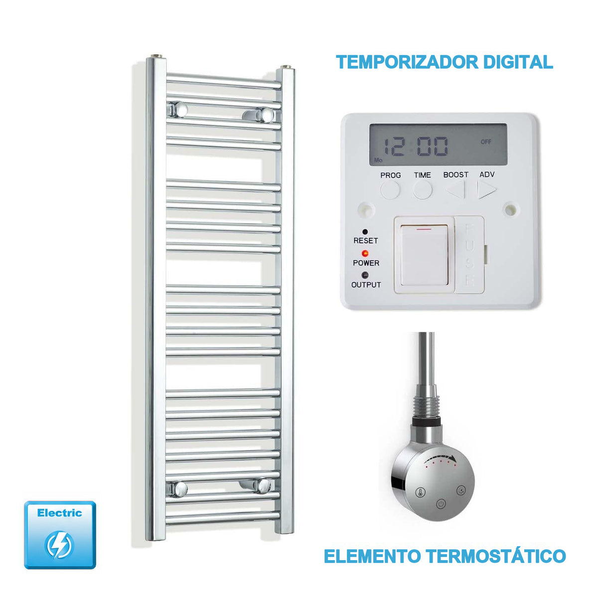 Radiador Toallero Eléctrico Cromado de 300 mm de Ancho