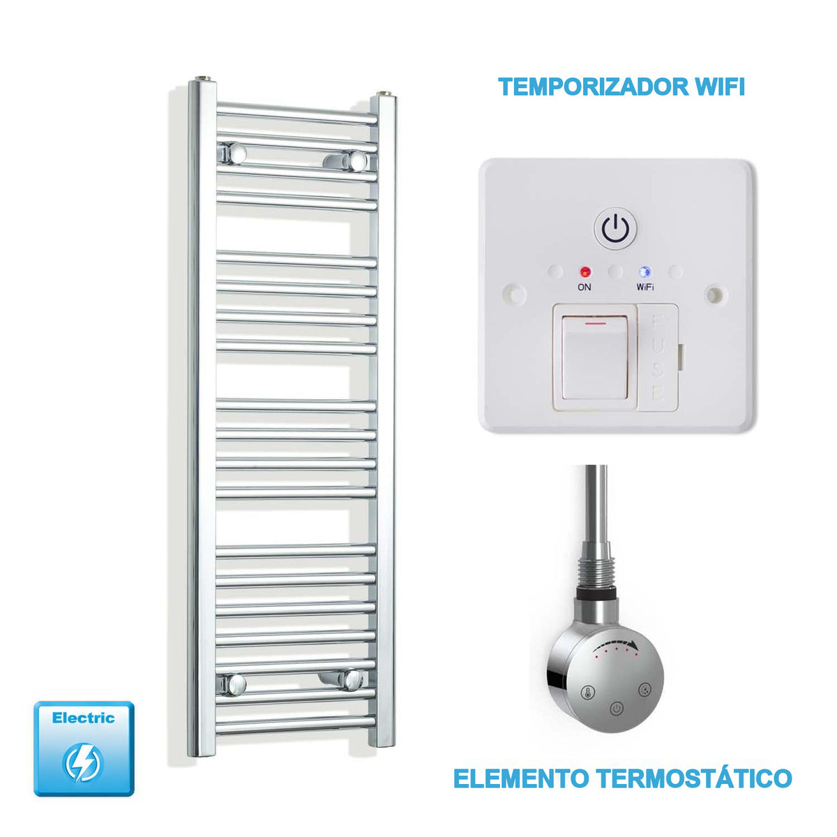 Radiador Toallero Eléctrico Cromado de 300 mm de Ancho