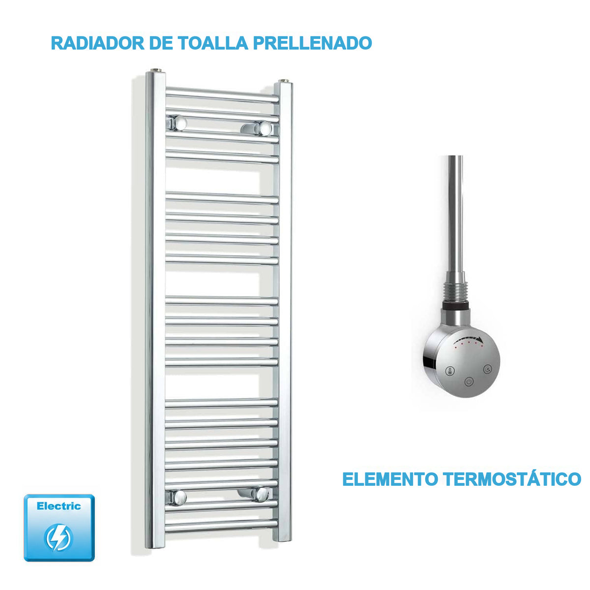 Radiador Toallero Eléctrico Cromado de 300 mm de Ancho