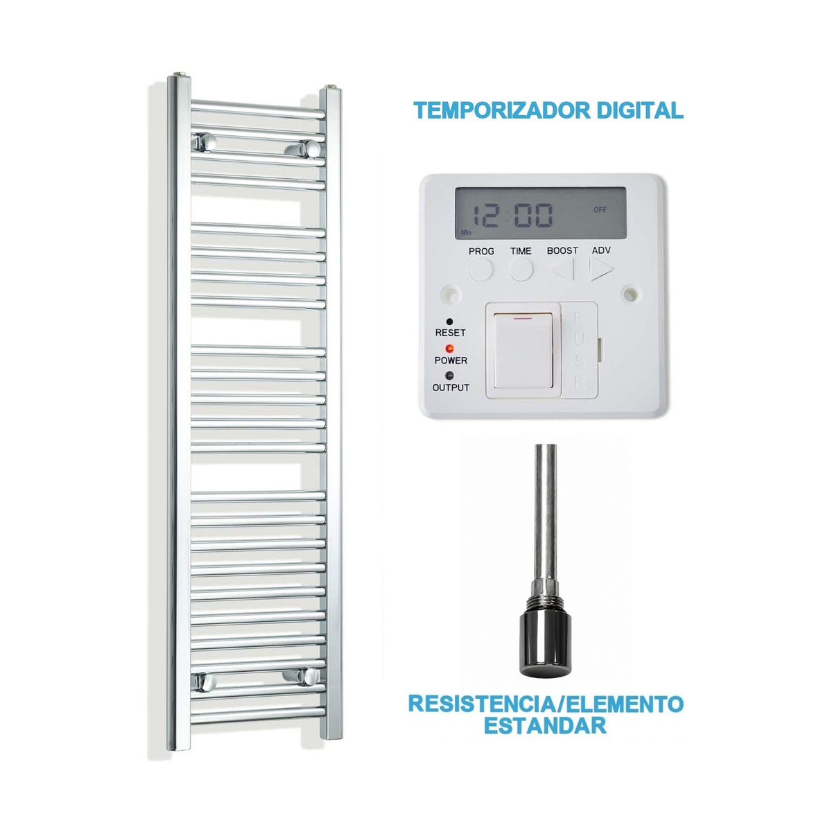 Radiador Toallero Eléctrico Cromado 300mm de Ancho · Precargado