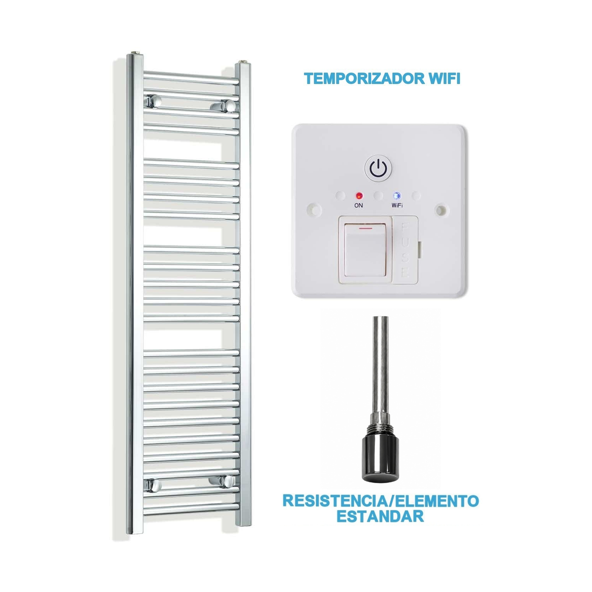 Radiador Toallero Eléctrico Cromado 300mm de Ancho · Precargado