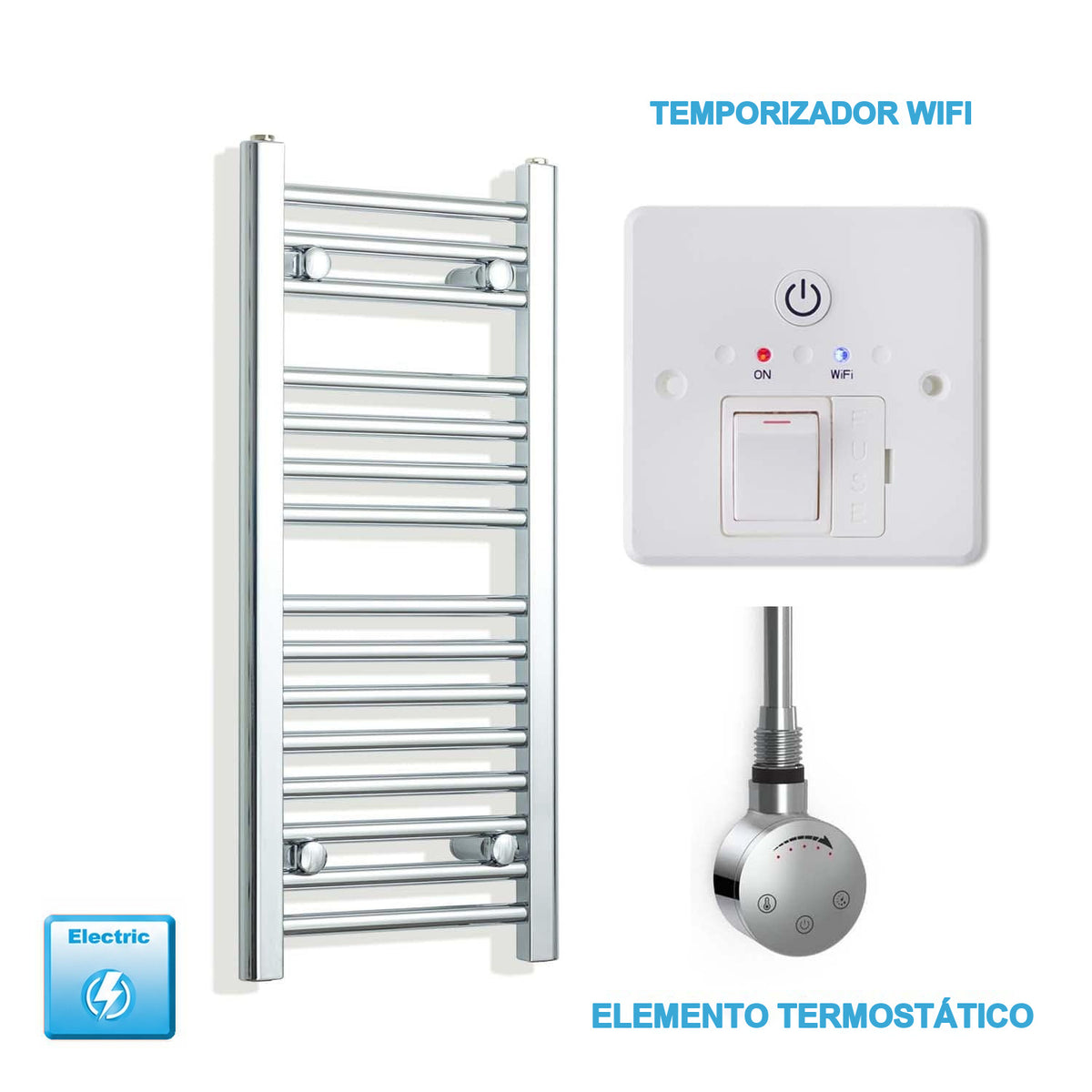Radiador Toallero Eléctrico Cromado de 300 mm de Ancho