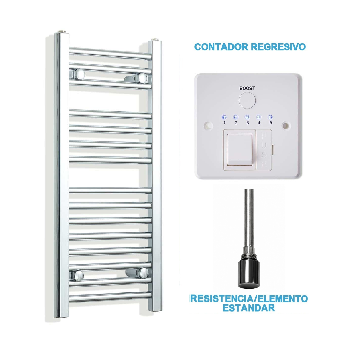 Radiador Toallero Eléctrico Cromado 300mm de Ancho · Precargado