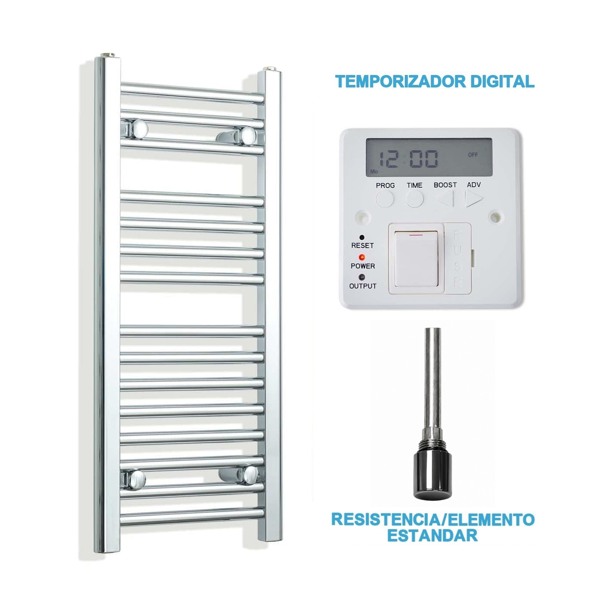 Radiador Toallero Eléctrico Cromado 300mm de Ancho · Precargado