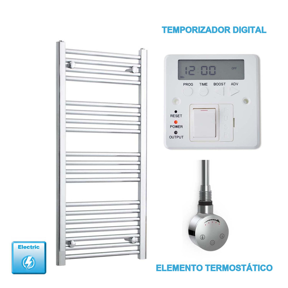 Radiador Toallero Eléctrico Cromado de 400 mm de Ancho