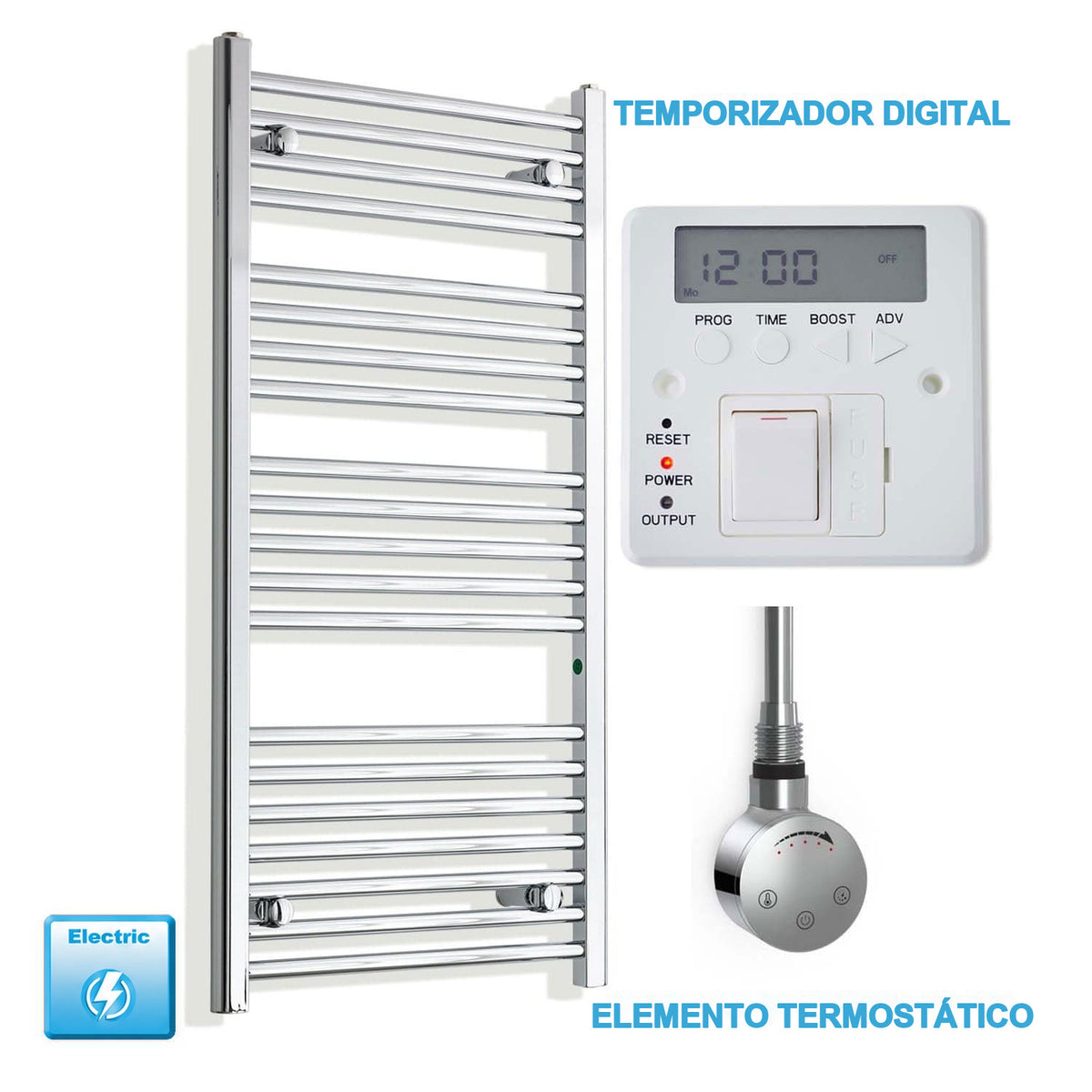 Radiador Toallero Eléctrico Cromado de 500 mm de Ancho