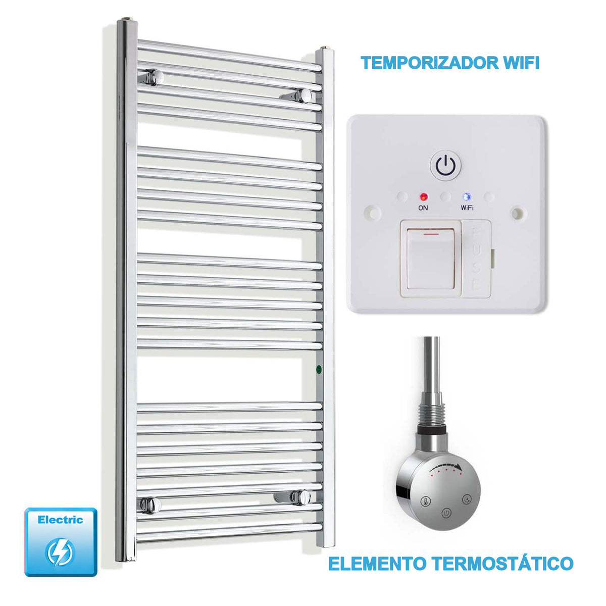 Radiador Toallero Eléctrico Cromado de 500 mm de Ancho