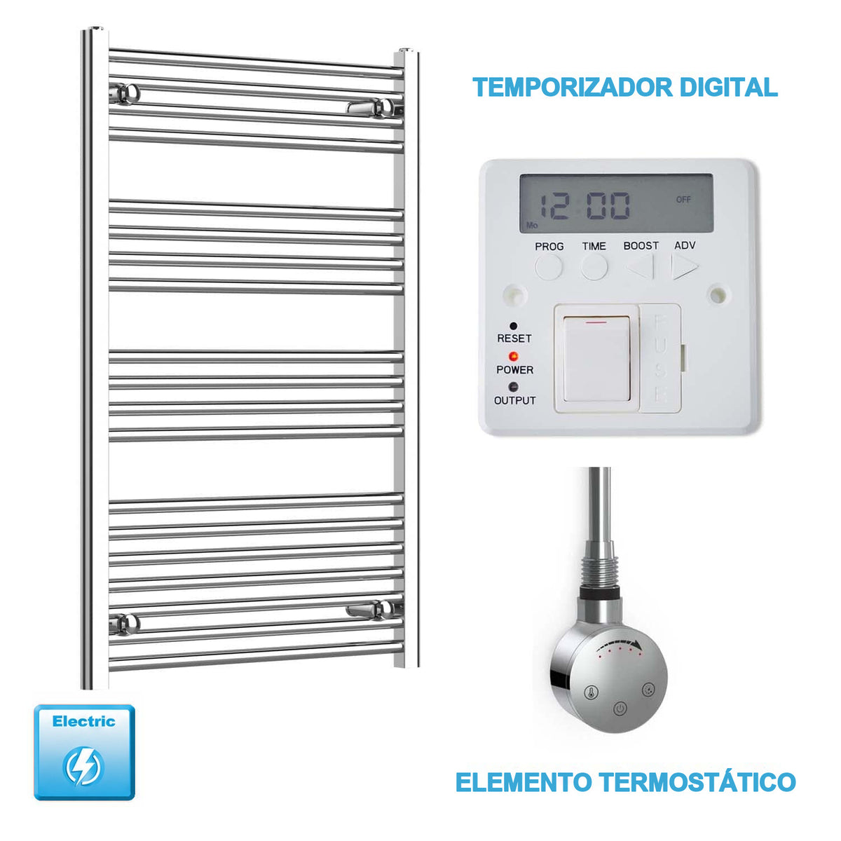 Radiador Toallero Eléctrico Cromado de 600 mm de Ancho