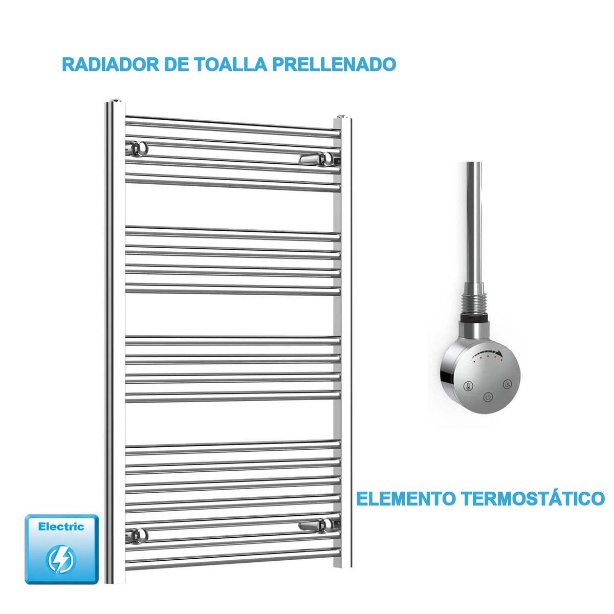 Radiador Toallero Eléctrico Cromado de 600 mm de Ancho