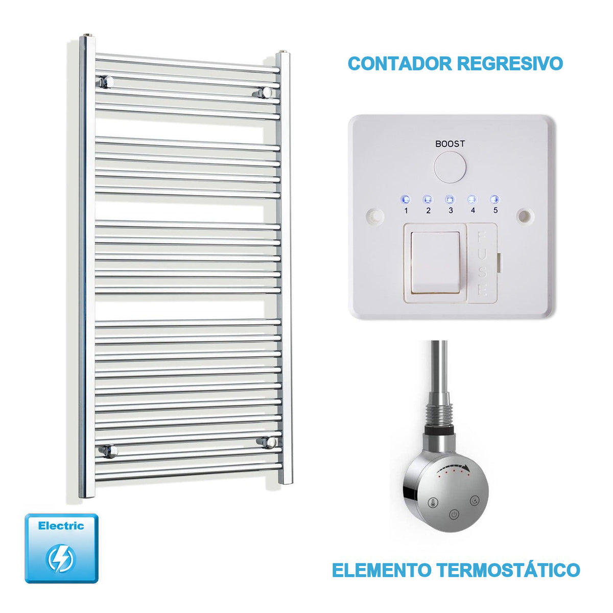 Radiador Toallero Eléctrico Cromado de 600 mm de Ancho