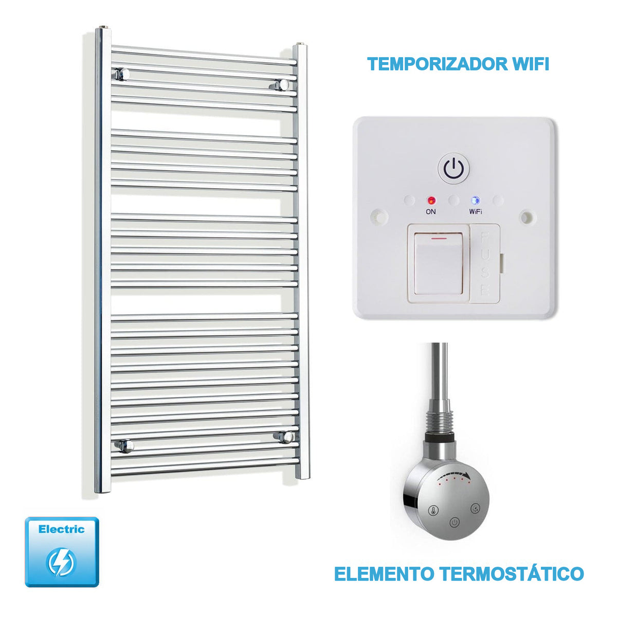 Radiador Toallero Eléctrico Cromado de 600 mm de Ancho