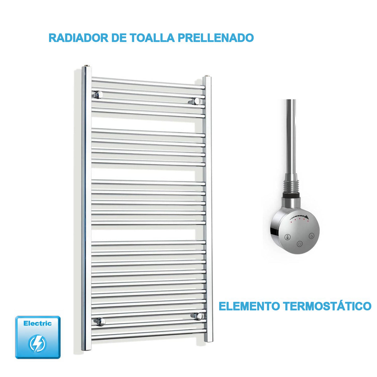 Radiador Toallero Eléctrico Cromado de 600 mm de Ancho