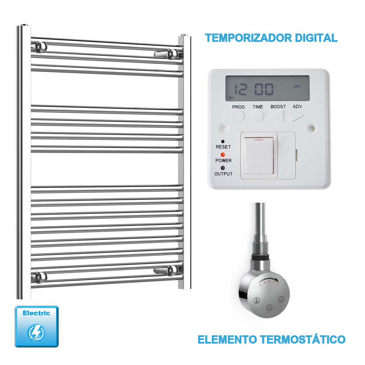 Radiador Toallero Eléctrico Cromado de 600 mm de Ancho