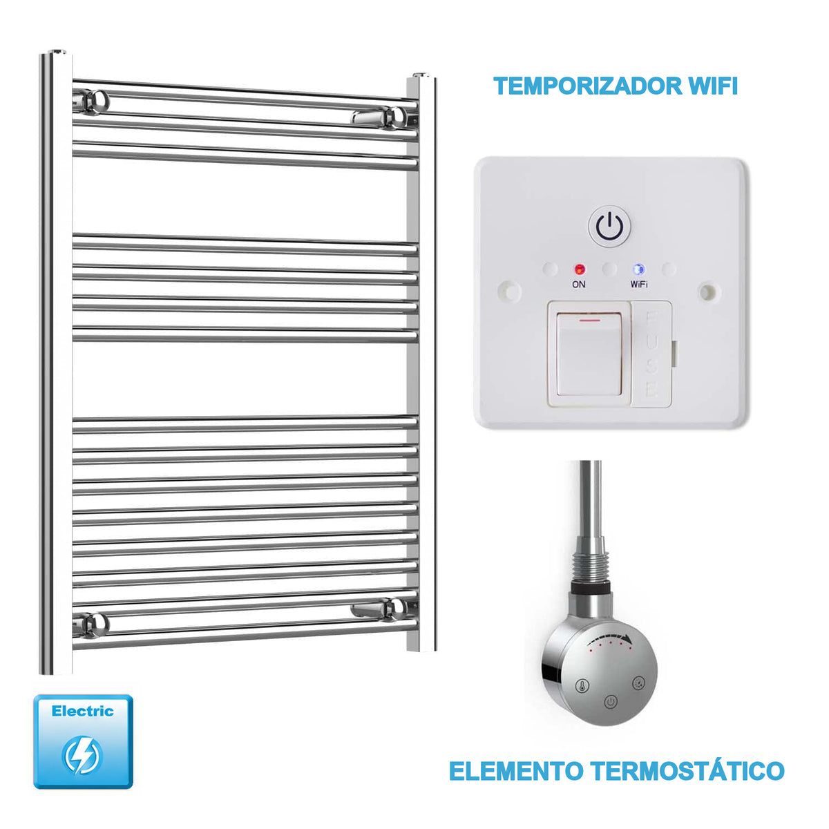 Radiador Toallero Eléctrico Cromado de 600 mm de Ancho