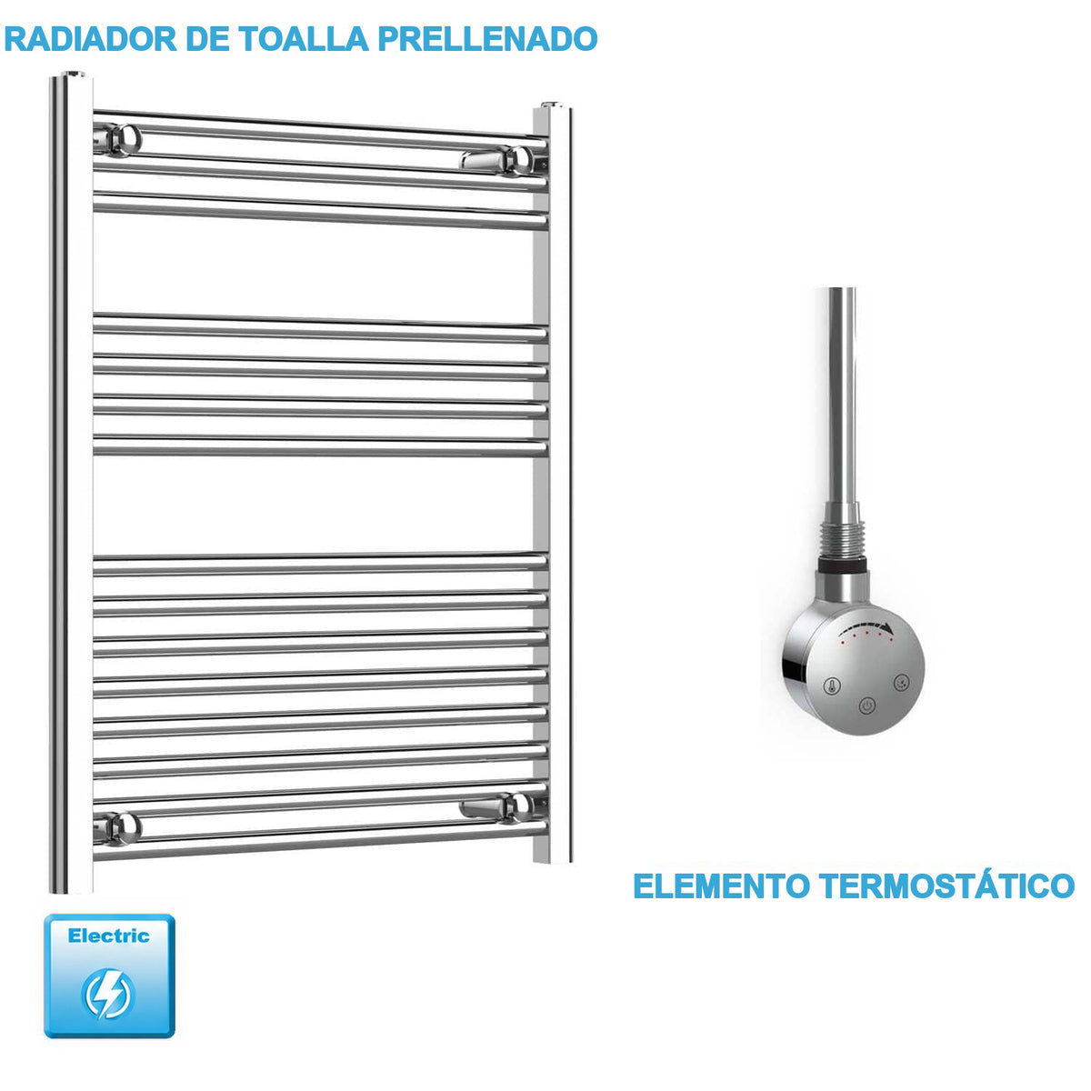 Radiador Toallero Eléctrico Cromado de 600 mm de Ancho