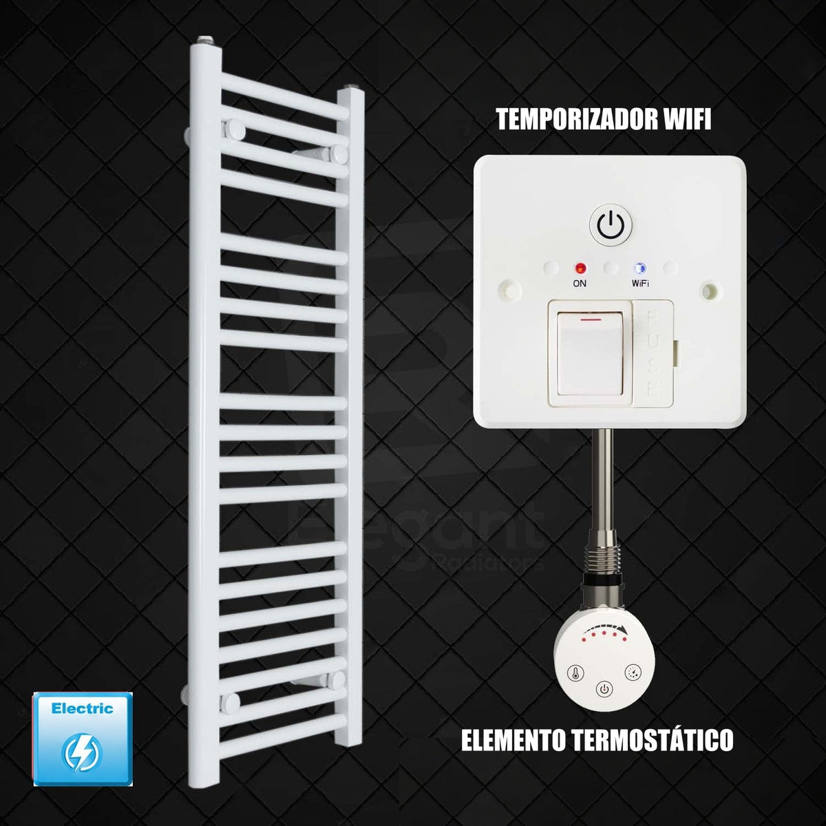 Radiador Toallero Eléctrico Blanco 300mm de Ancho · Precargado