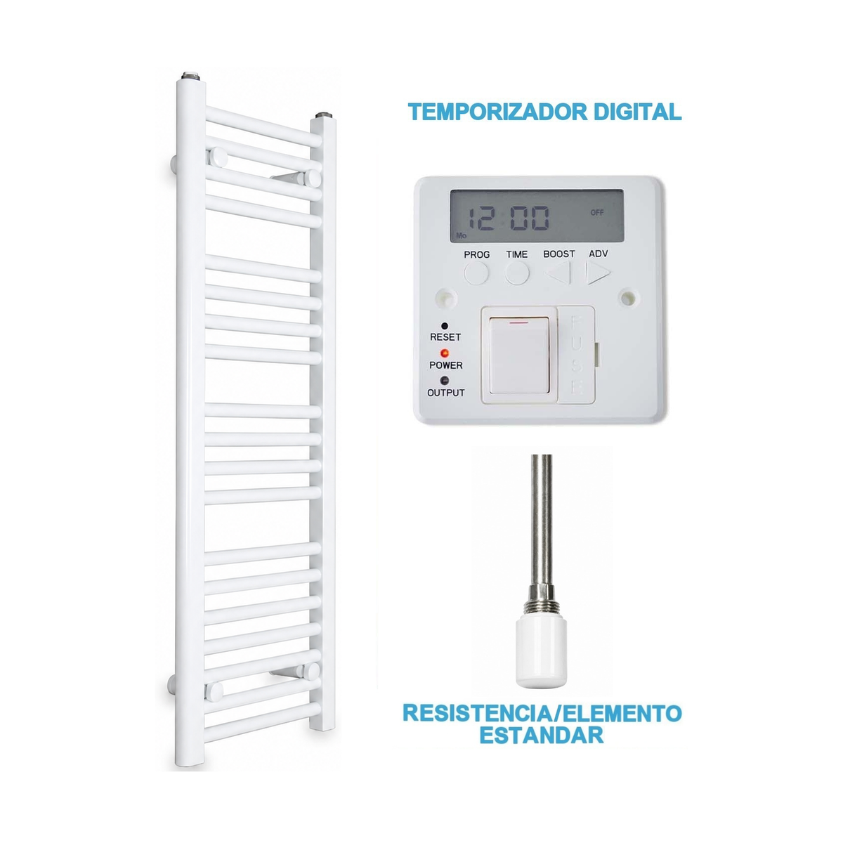 Radiador Toallero Eléctrico Blanco 300mm de Ancho · Precargado