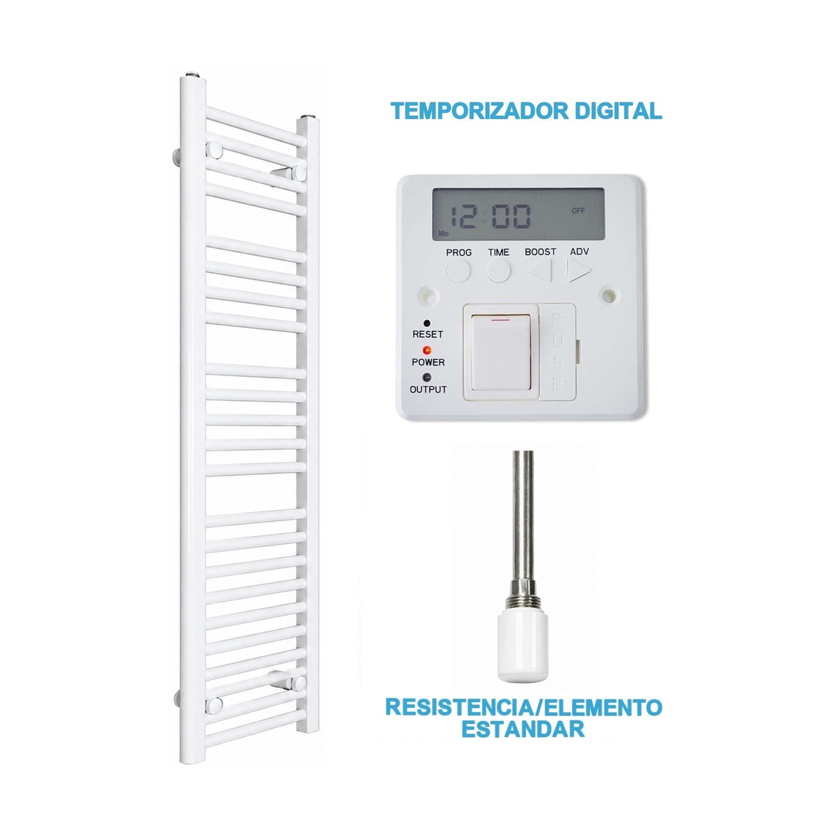 Radiador Toallero Eléctrico Blanco 300mm de Ancho · Precargado