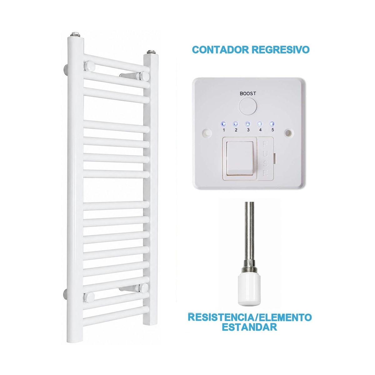 Radiador Toallero Eléctrico Blanco 300mm de Ancho · Precargado