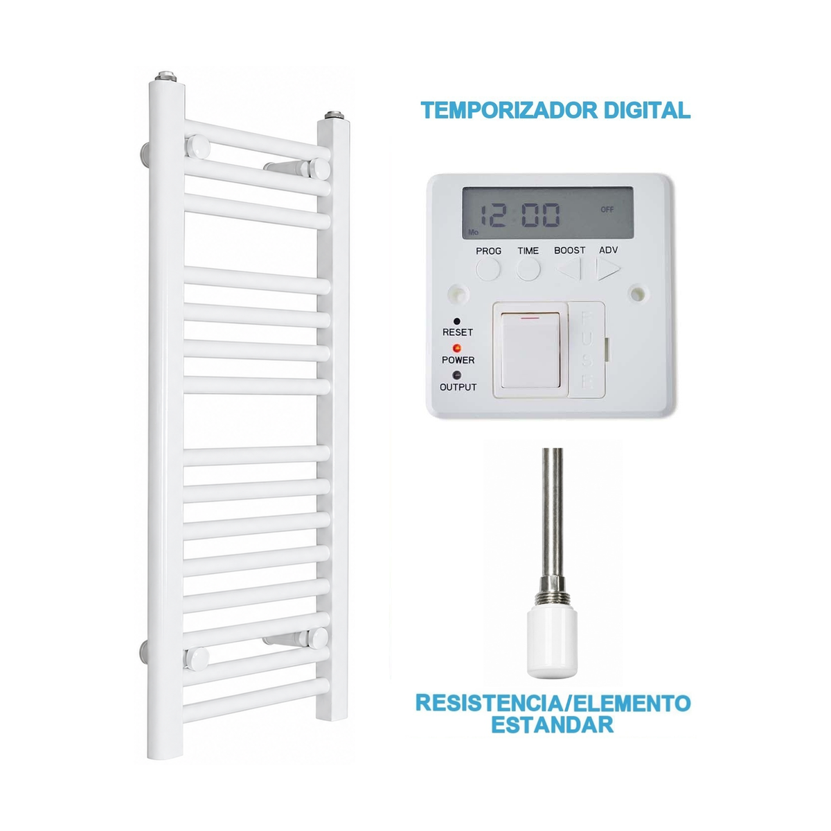 Radiador Toallero Eléctrico Blanco 300mm de Ancho · Precargado