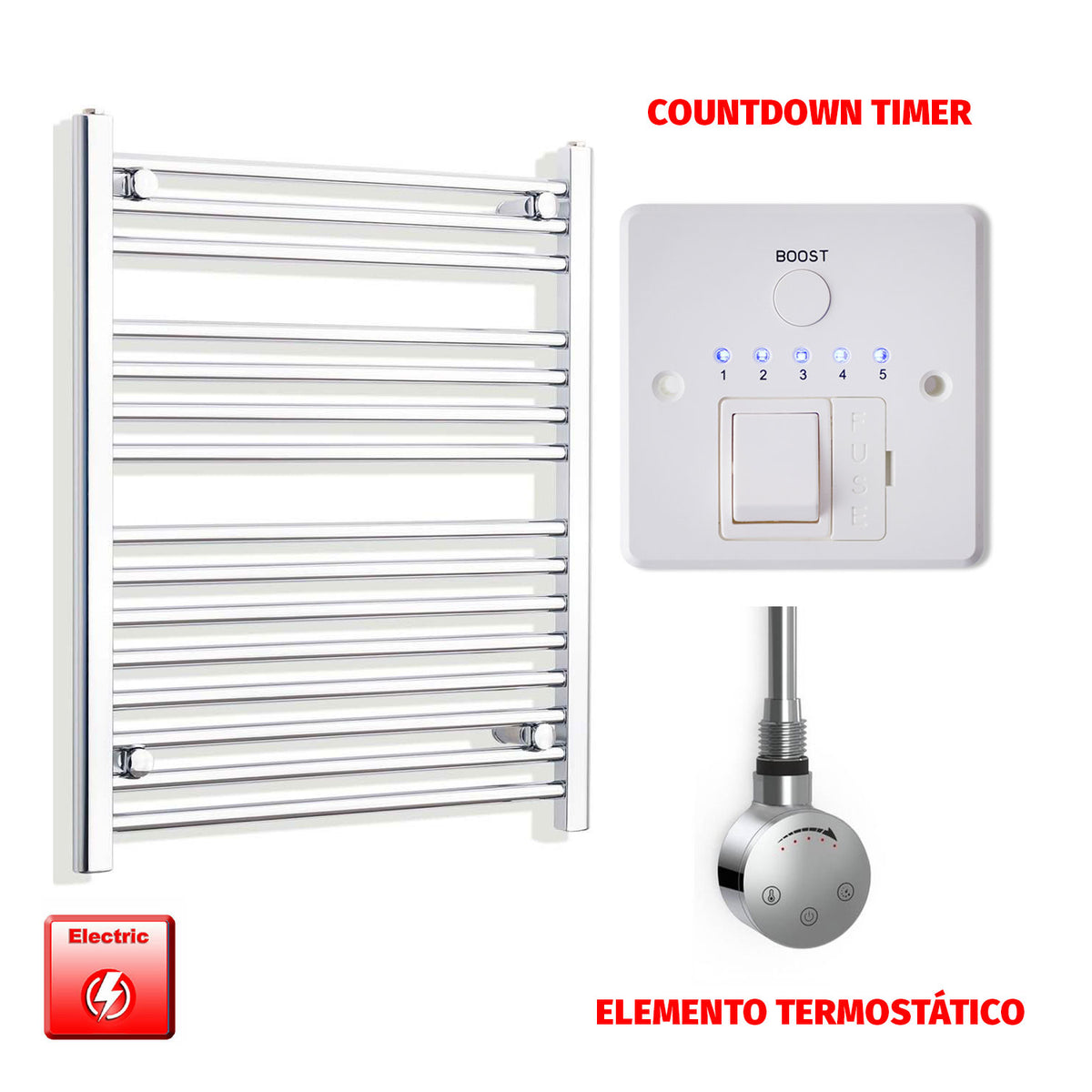 Radiador Toallero Eléctrico Cromado de 550 mm de Ancho