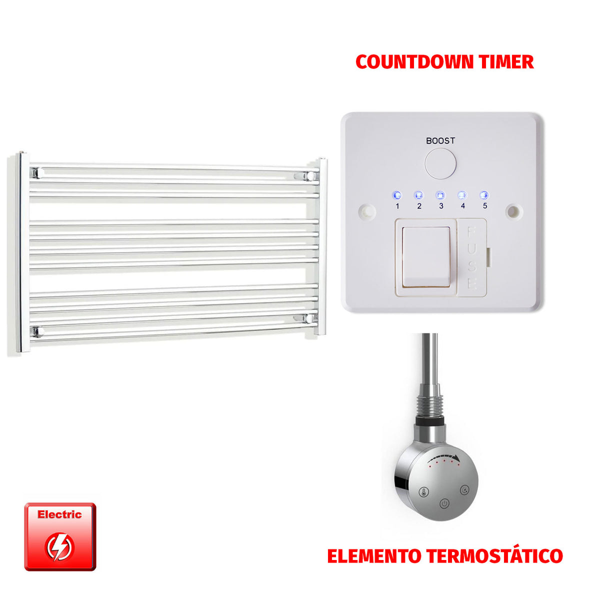 Radiador Toallero Eléctrico Cromado de 1100 mm de Ancho