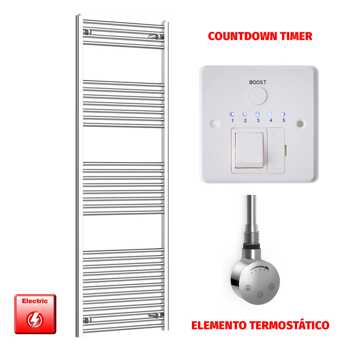 Radiador Toallero Eléctrico Cromado de 650 mm de Ancho