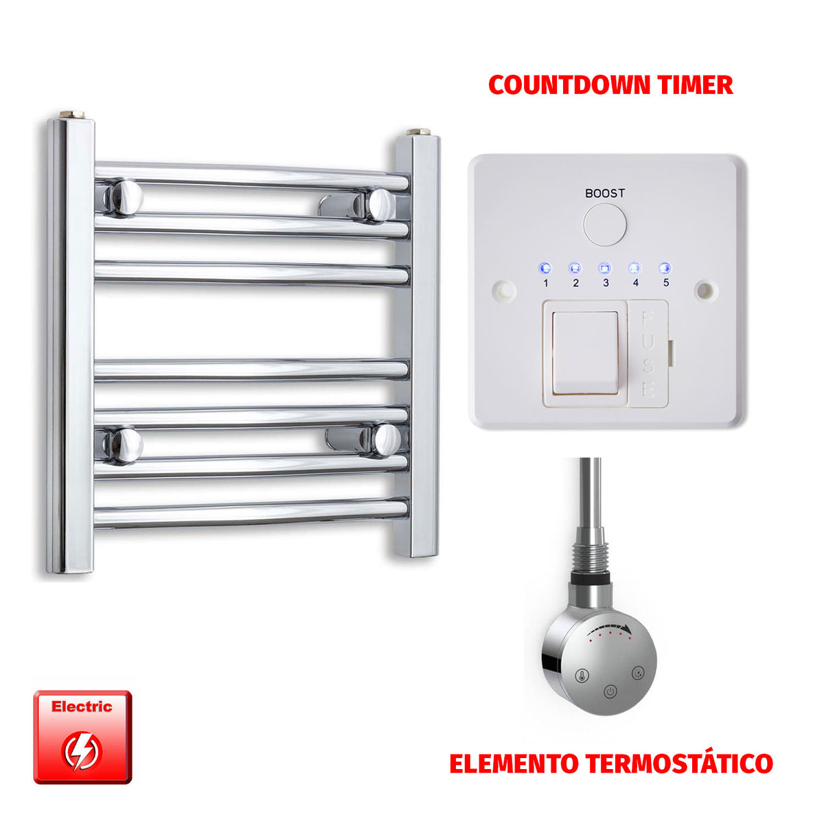 Radiador Toallero Eléctrico Cromado de 500 mm de Ancho