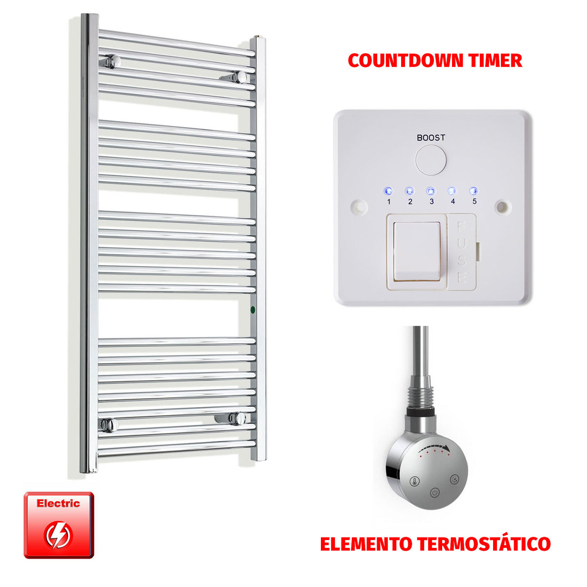 Radiador Toallero Eléctrico Cromado de 550 mm de Ancho