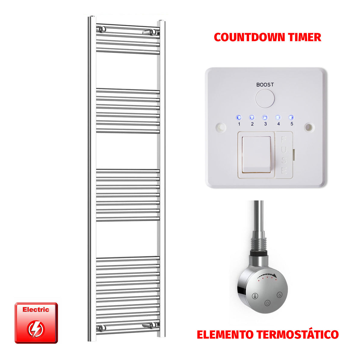 Radiador Toallero Eléctrico Cromado de 400 mm de Ancho