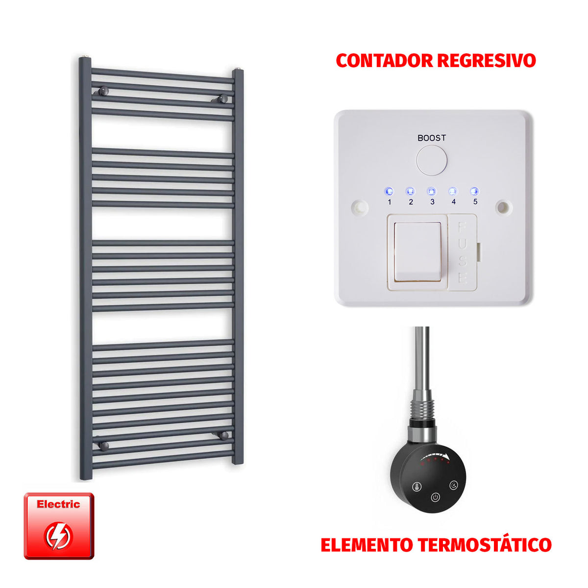 Radiador Toallero Eléctrico Anthracite 600mm Ancho - Precargado